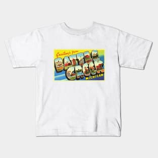 Greetings from Battle Creek Michigan, Vintage Large Letter Postcard Kids T-Shirt